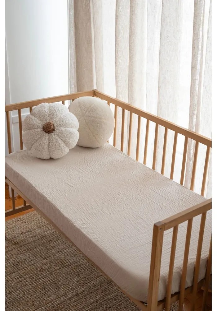 Lenzuolo con angoli per bambini beige in mussola per culla 60x120 cm Burumcuk – Mijolnir