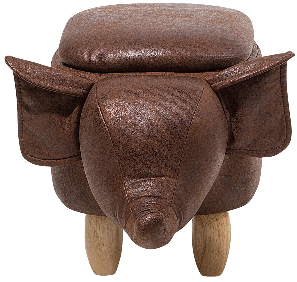 Pouf in tessuto similpelle marrone scuro ELEPHANT Beliani