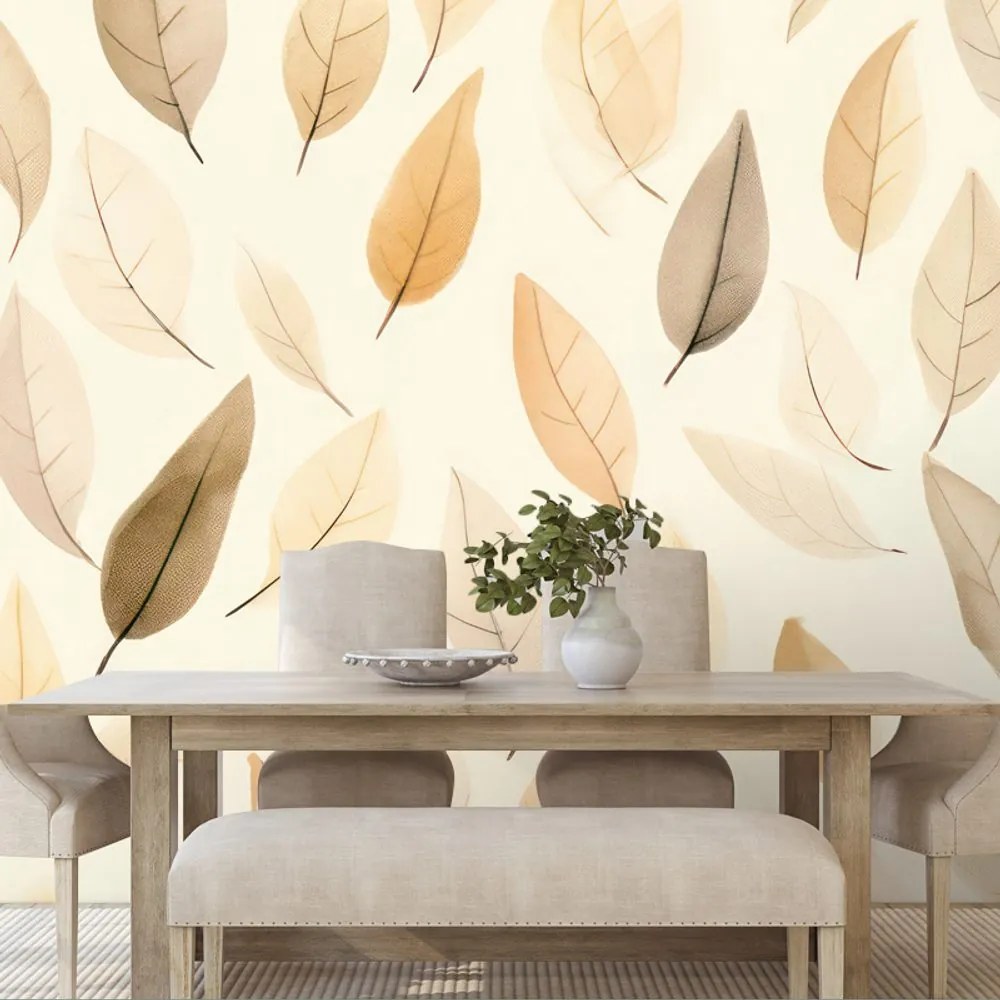 Carta da parati autoadesiva – Foglie beige delicate