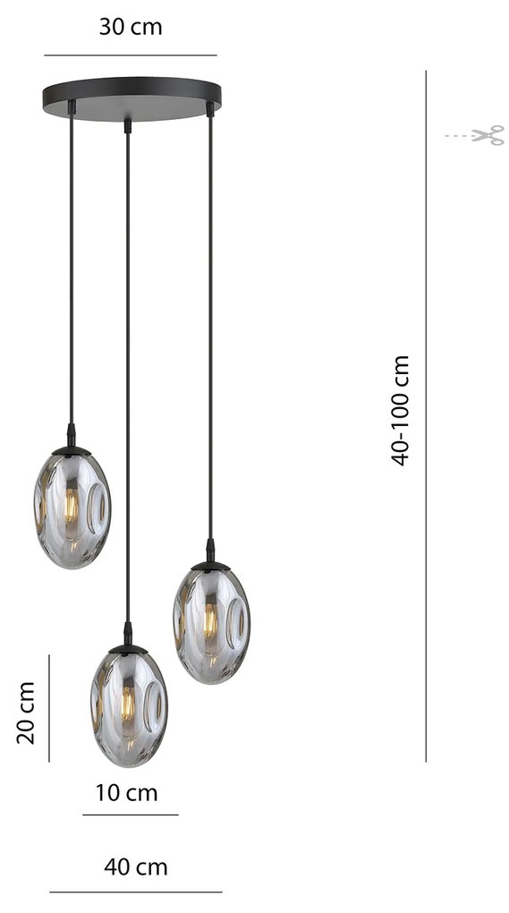 Sospensione Minimal 3 Luci Atalanta Acciaio Nero E Vetro Fumè