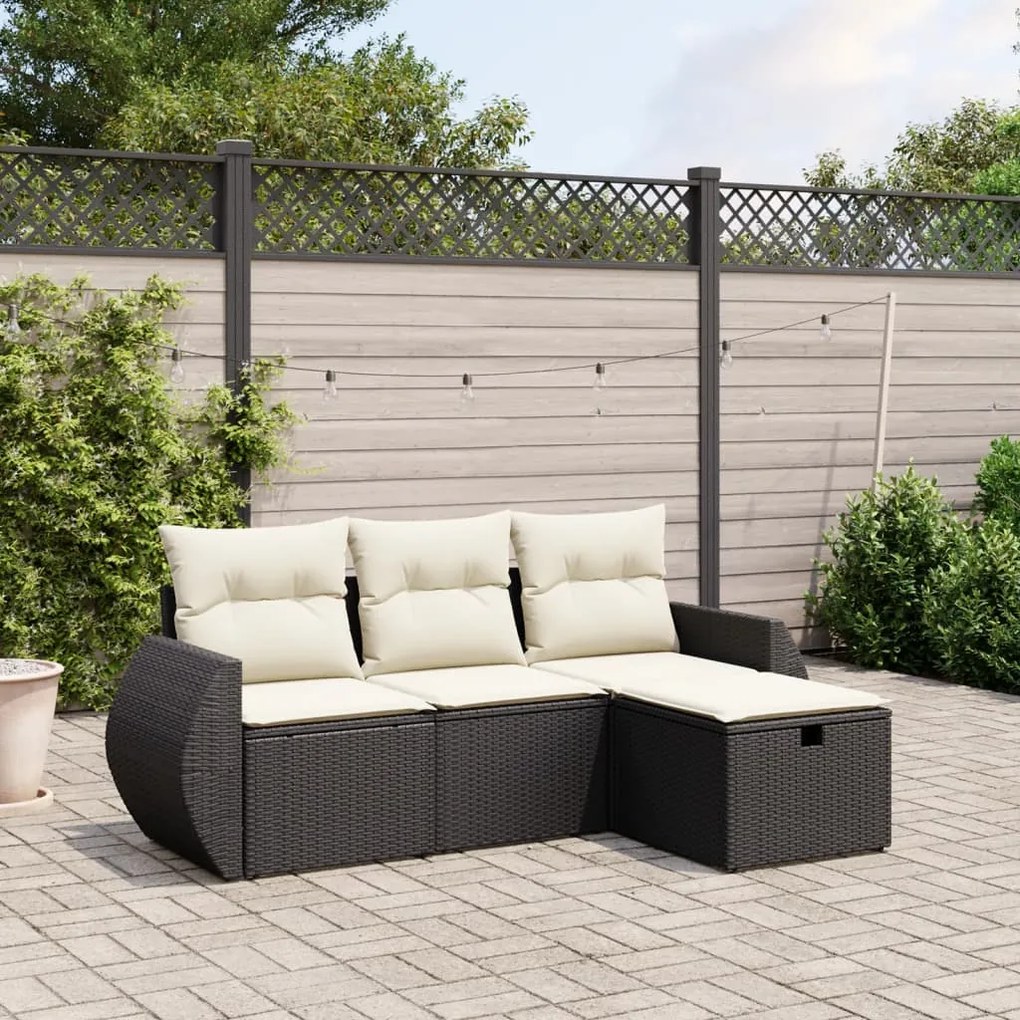 Set Divani da Giardino 4 pz con Cuscini Nero in Polyrattan