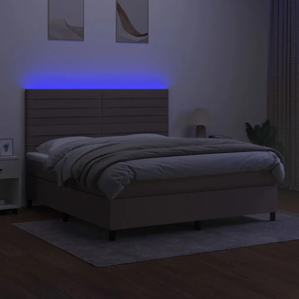 Letto a molle con materasso e led tortora 180x200 cm in tessuto