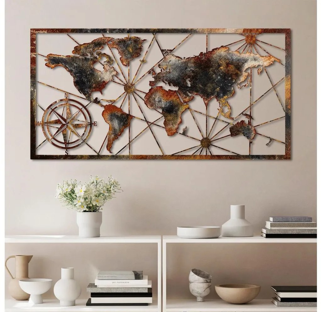 Decorazione da muro 120x60 cm world mappa metallo