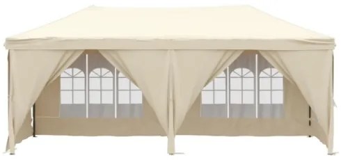 Tenda per Feste Pieghevole con Pareti Laterali Crema 3x6 m