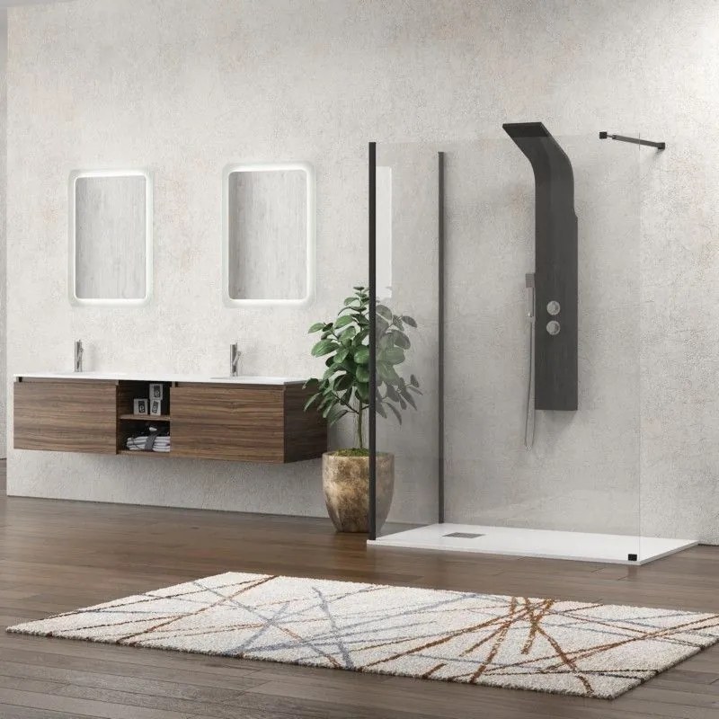 Kamalu - box doccia walkin 70x90 angolare profilo nero | kw4000b