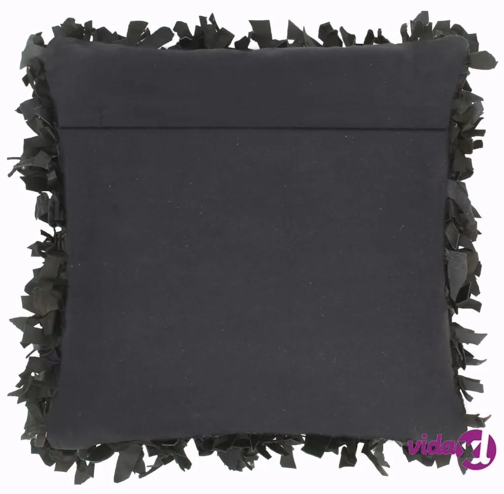 vidaXL Cuscini 2 pz Shaggy Neri 45x45 cm in Pelle e Cotone