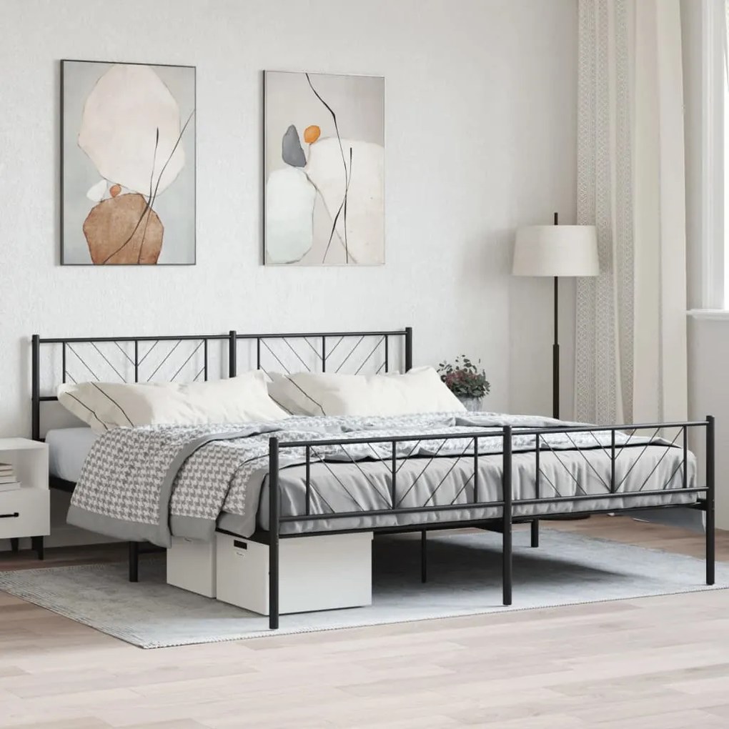Giroletto Con Testiera E Pediera Metallo Nero 200x200 Cm /