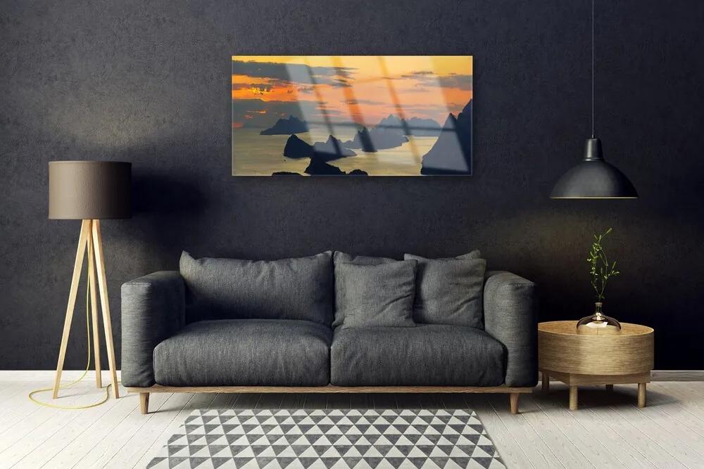 Quadro acrilico Paesaggio della montagna della roccia del mare 100x50 cm
