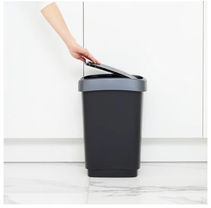 Cestino in plastica riciclata argento-nero 10 l Twist - Rotho