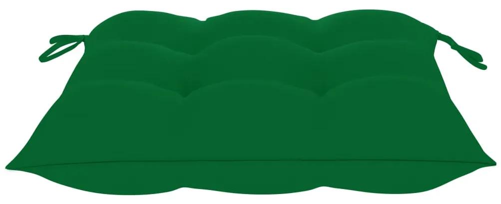 Sedie giardino 4 pz con cuscini verdi in massello di teak
