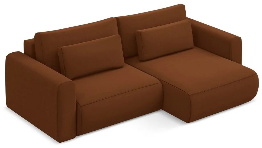 Divano angolare color terracotta allungabile/con contenitore (con penisola a destra/con chaise lounge) con rivestimento in velluto Kapua – Makamii