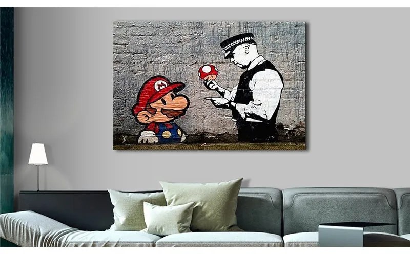 Quadro Mario and Cop by Banksy  Colore Grigio, Dimensioni e Misure 60x40