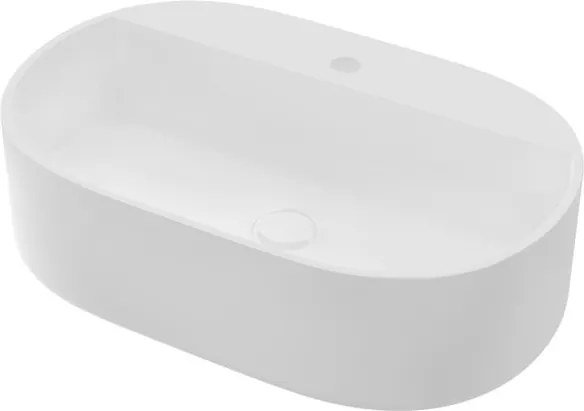 Lavabo da appoggio Kros ovale in ceramica L 55 x H 14 x P 38 cm bianco lucido piletta non inclusa