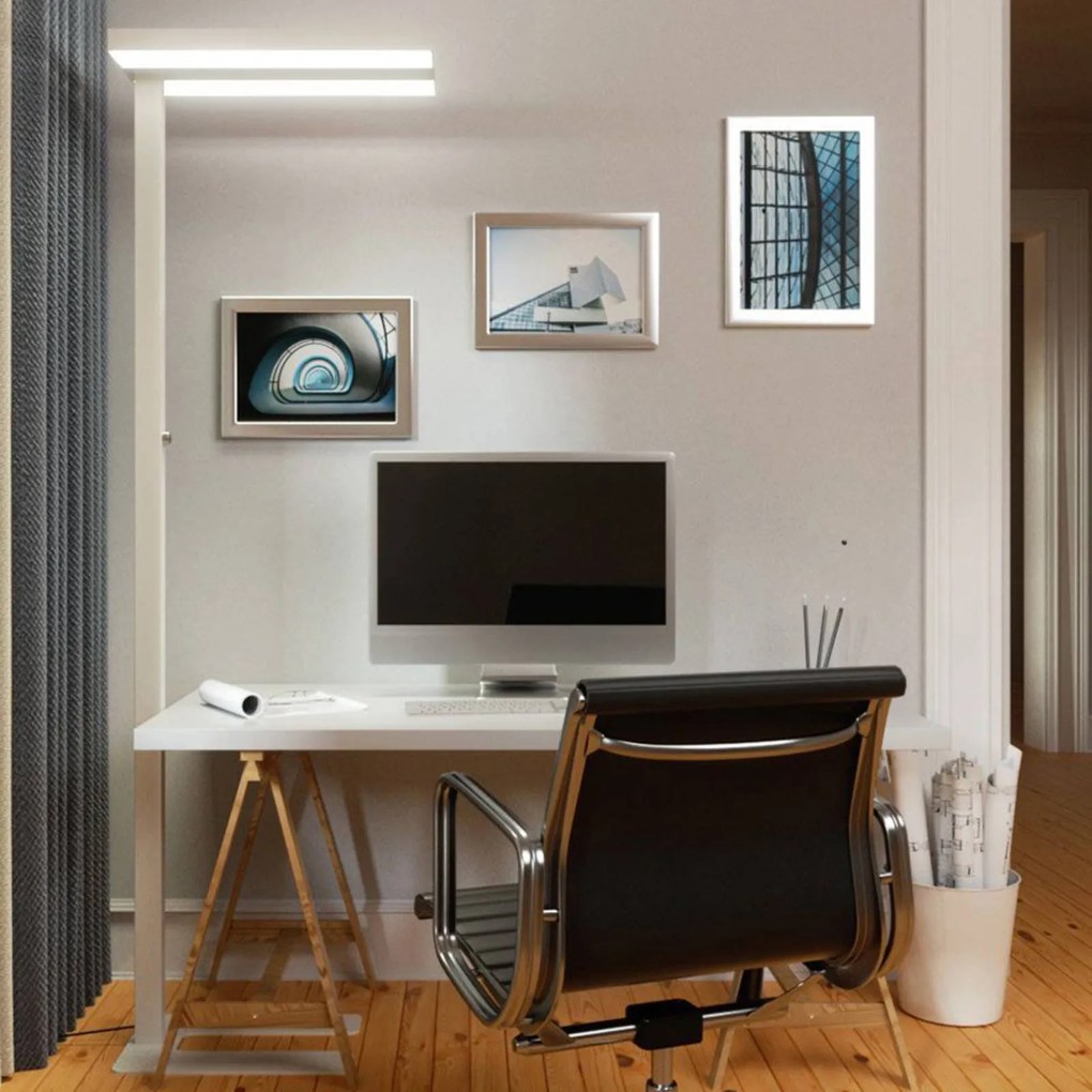 Lampada LED da pavimento Logan Basic, bianco, 6.000 lm, dimmerabile Arcchio,, Bianco / Opale, Studio / Ufficio, Alluminio, Moderno