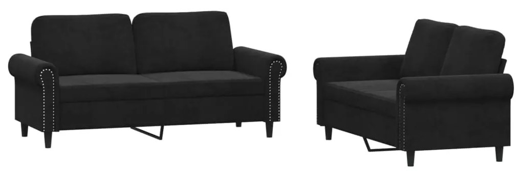 Set di divani 2 pz con cuscini nero in velluto
