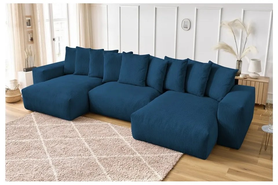 Divano angolare in blu scuro con rivestimento in velluto a coste Voltaire – Bobochic Paris