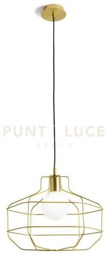 Wire sospensione gabbia 1 luce oro vetro opalino attacco g9