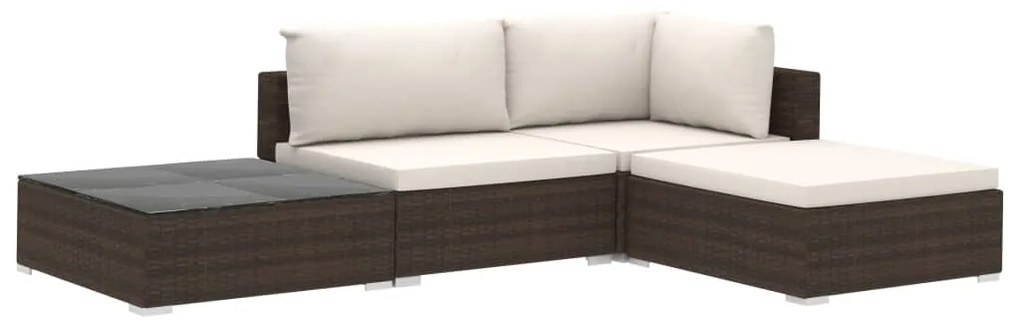 Set divani da giardino 4 pz con cuscini in polyrattan marrone