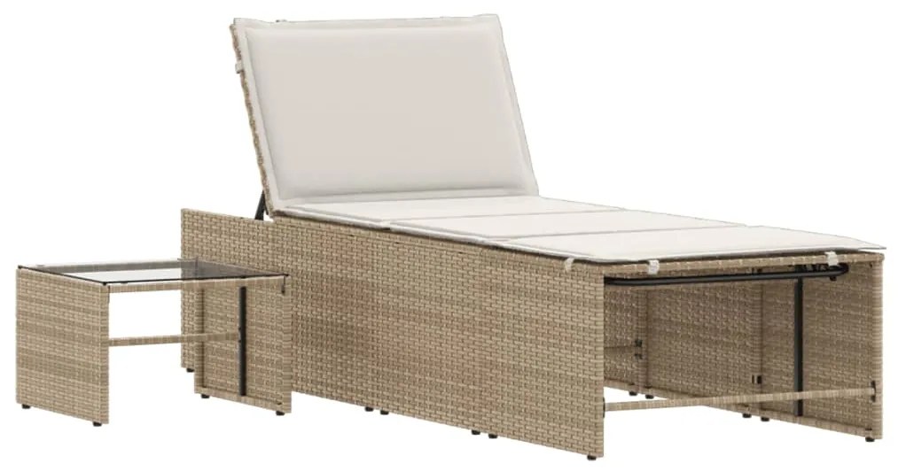 Lettini prendisole 2 pz con tavolino beige in polyrattan