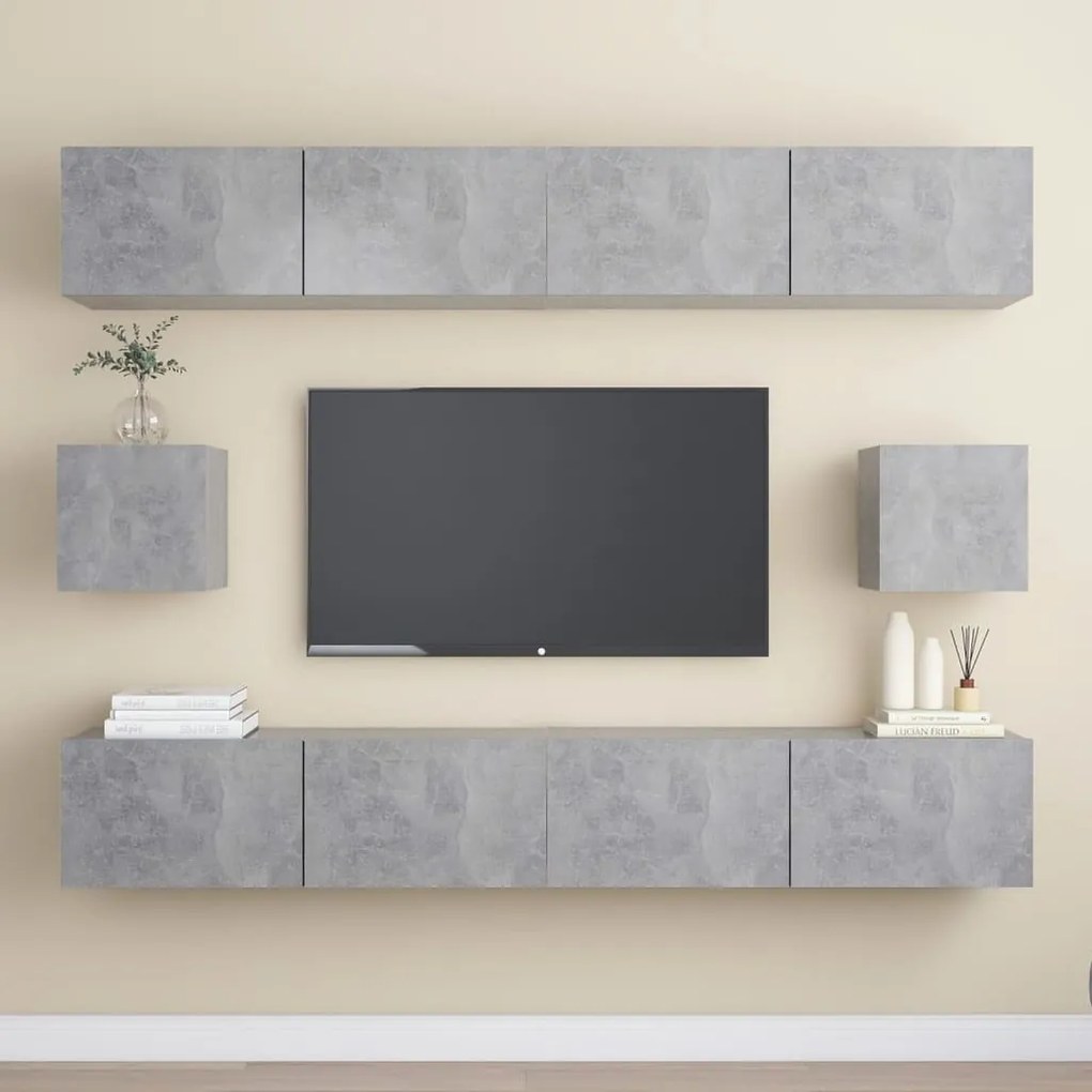 Set Di Mobili Porta Tv 6 Pz Grigio Cemento İn Legno Multistrato /