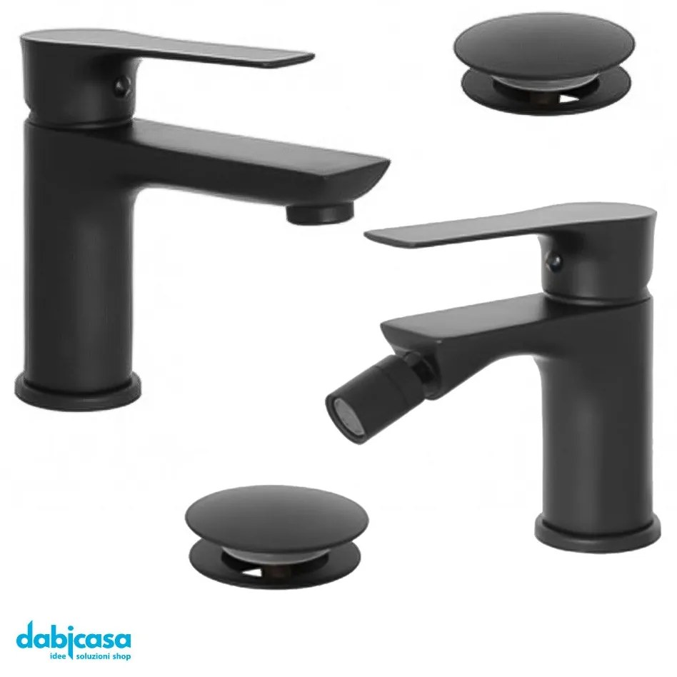 Coppia di Miscelatori "Flat" Lavabo + BIdet C/Scarico Click-Clack Nero Opaco