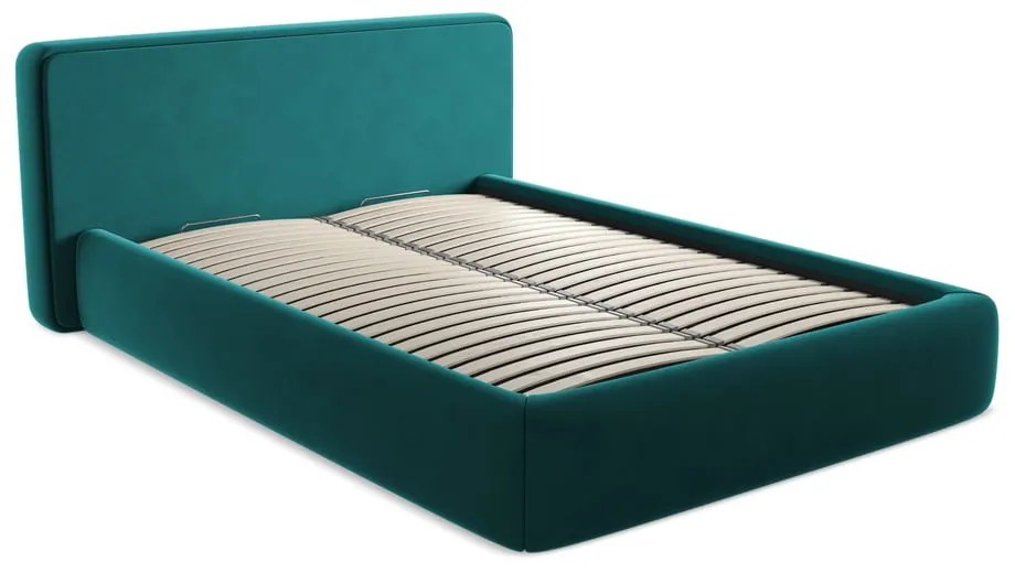Letto matrimoniale imbottito turchese con contenitore con griglia 180x200 cm Kiana - Makamii