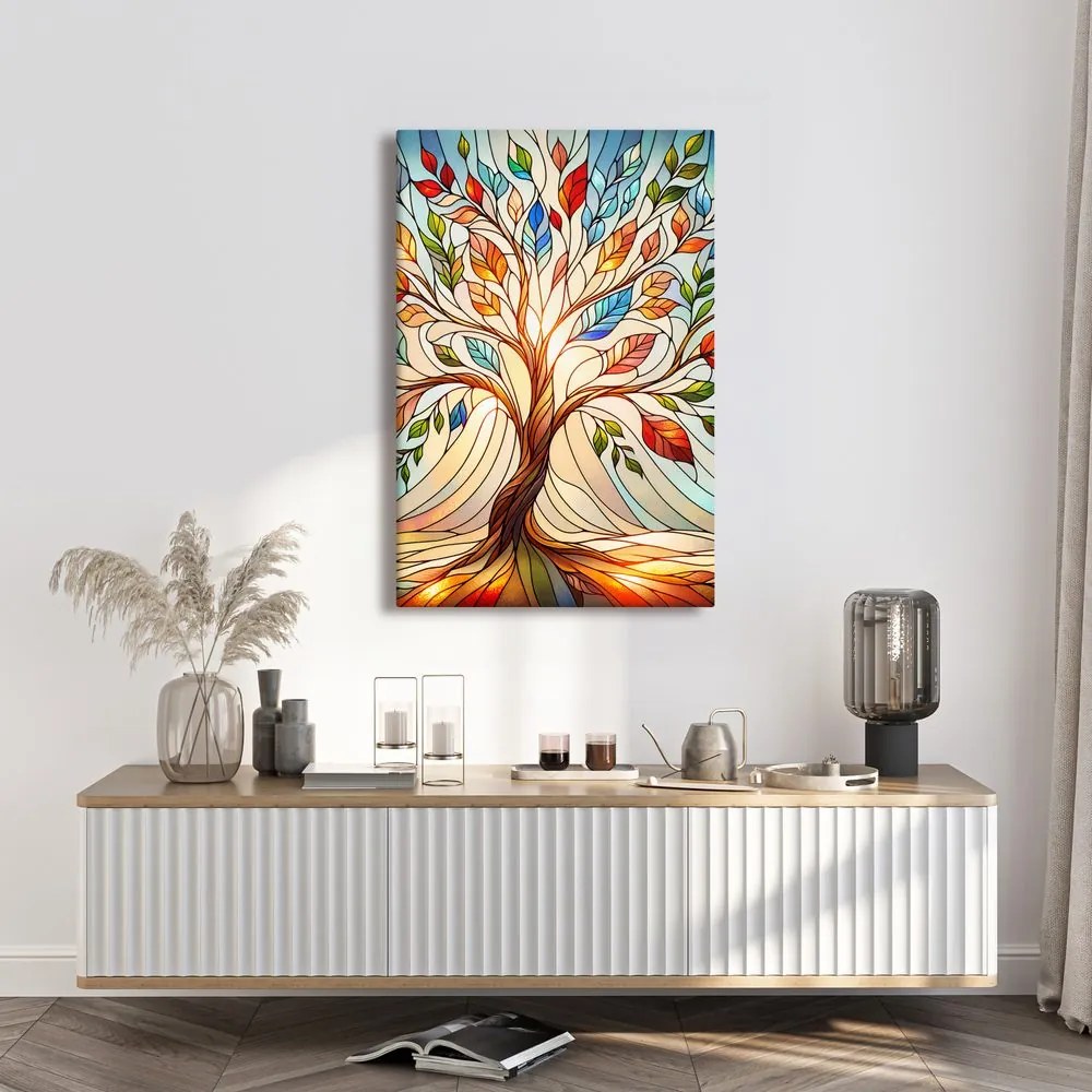 Quadro su tela – Albero della vita con foglie multicolori