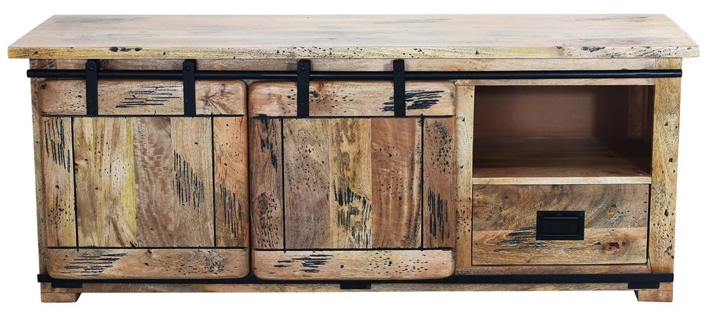BEILY - porta tv legno di mango con 2 ante scorrevoli