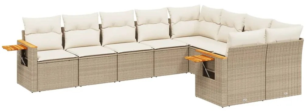 Set Divano da Giardino 9 pz con Cuscini Beige in Polyrattan