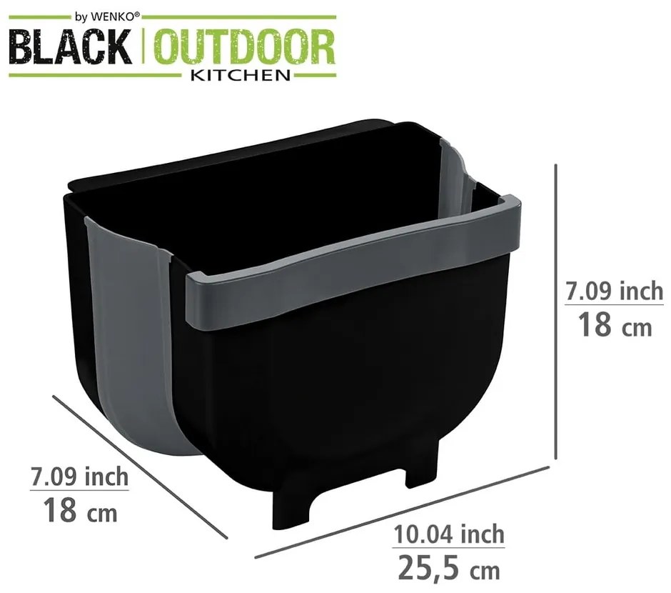 Cestino nero sospeso , 5 l Black Outdoor Kitchen Fago - Wenko