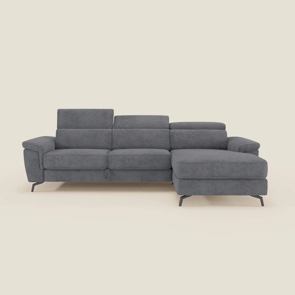Estro Divano estraibile con chaise-longue e poggiatesta reclinabili in tessuto impermeabile T14 grigio