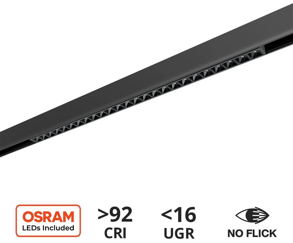 Faro LED Lineare 30W Magnetico 54cm CRI92 UGR16 Nero 48V Colore Bianco Caldo 3.000K