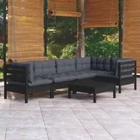 Set Divani da Giardino 6 pz con Cuscini Neri in Legno di Pino cod mxl 52424