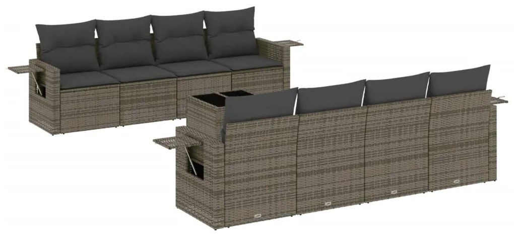 Set divano da giardino 9 pz con cuscini grigio in polyrattan