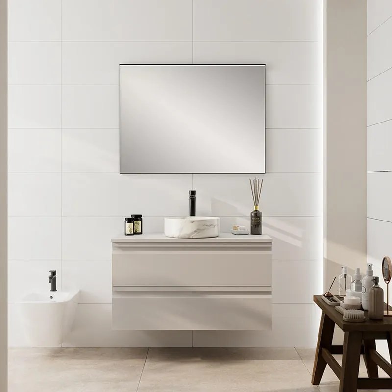 Mobile da bagno sospeso con top Pull L100 H57 P46,5 cm taupe