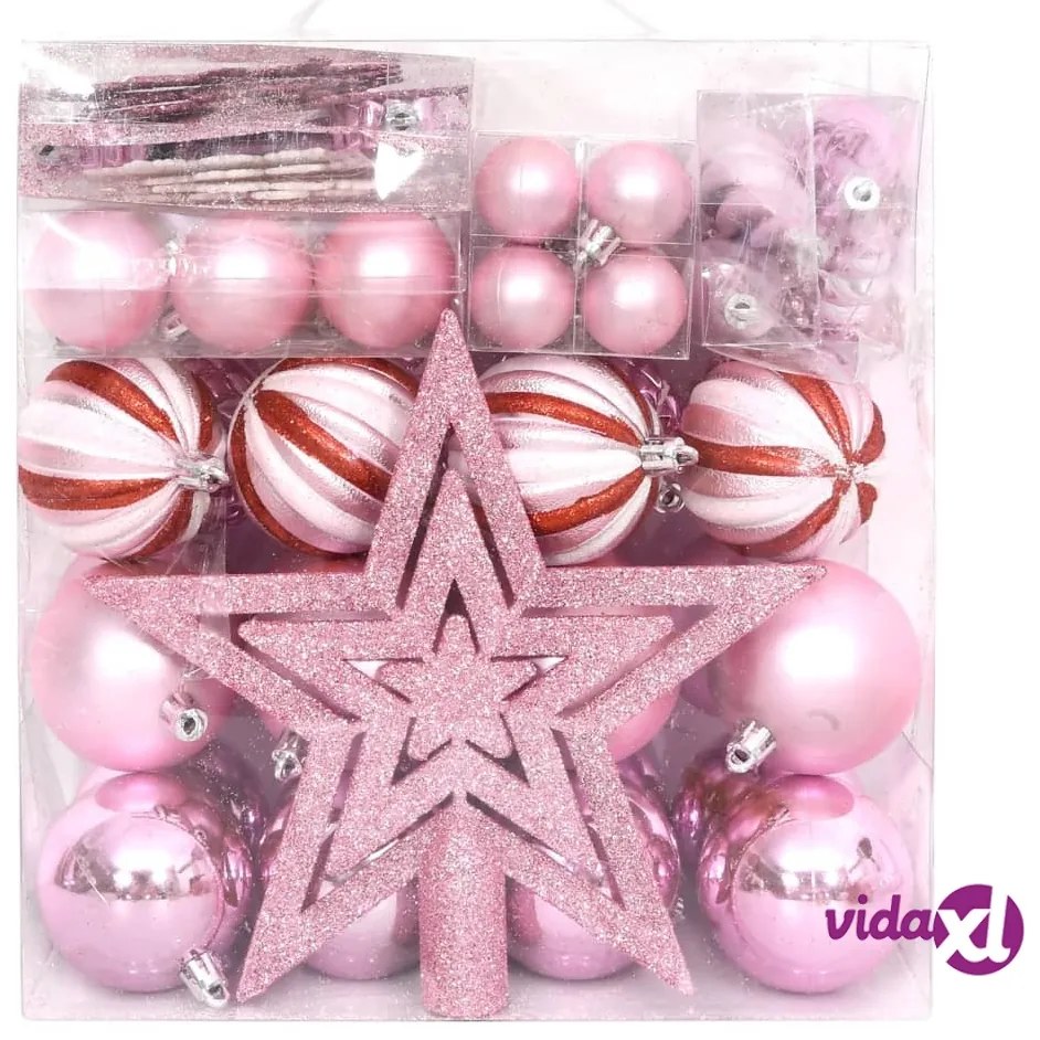 vidaXL Set Addobbi di Natale 65 pz Rosa/Rosso/Bianco