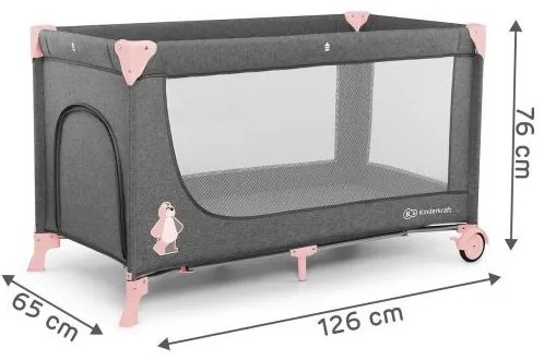 KINDERKRAFT - Lettino da viaggio JOY grigio-rosa