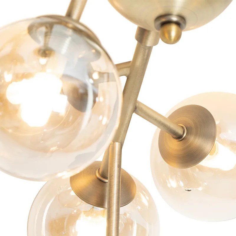 Plafoniera Art Déco bronzo con vetro ambra 12 luci - Bianca