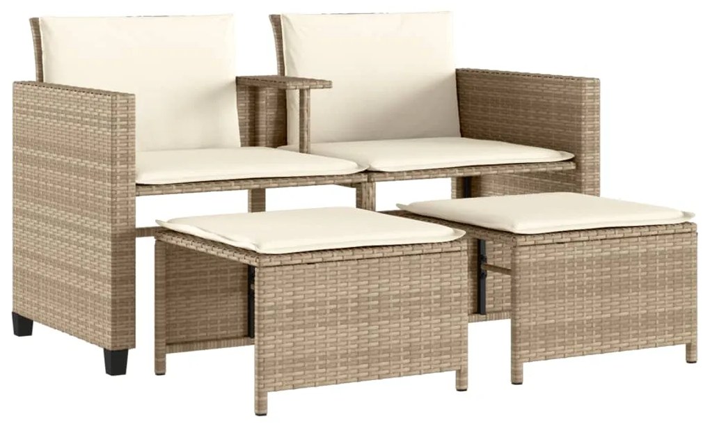 Divano giardino 2 posti con tavolo e sgabelli beige polyrattan