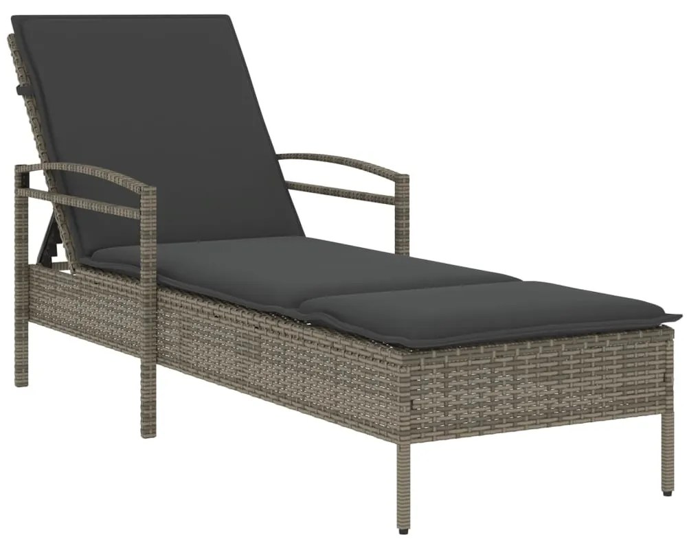 Lettino prendisole con cuscino grigio 63x200x81 cm polyrattan