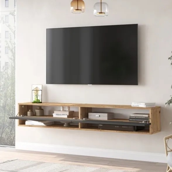 Mobile Tv Sospeso 180x32x30 Effetto Legno Rovere E Antracite Evolution