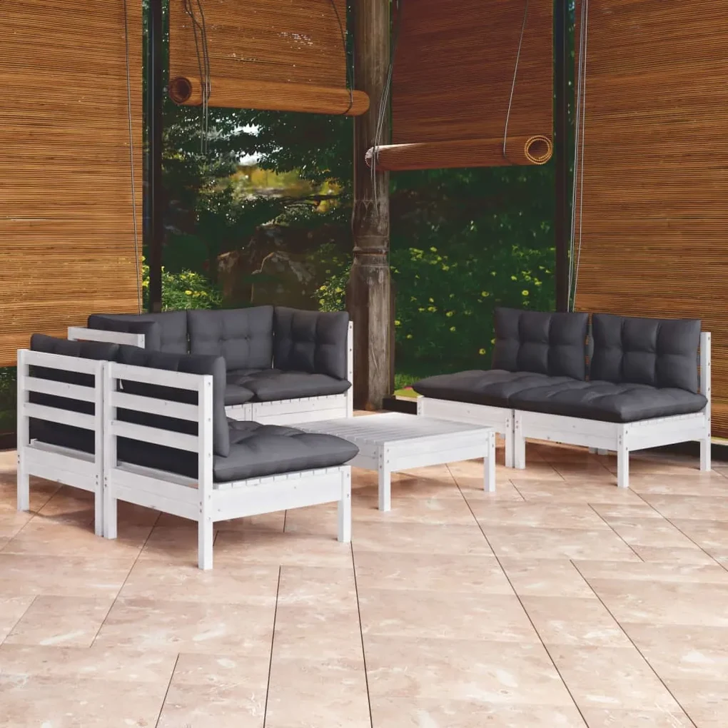 Set divani da giardino 7 pz con cuscini in massello di pino