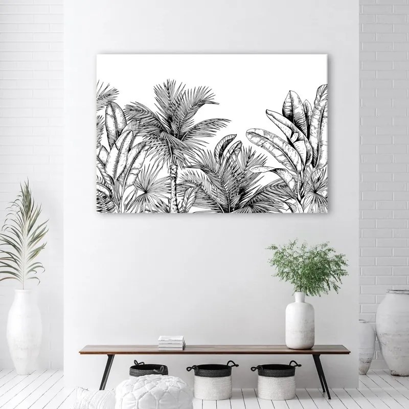 Quadro su tela, Foglie in bianco e nero  Dimensioni 100x70