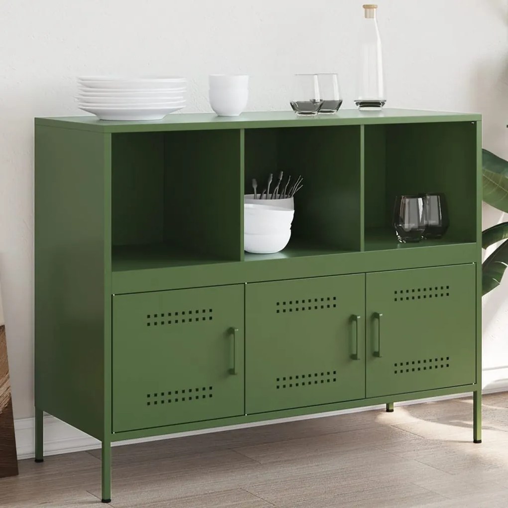 Credenza Verde Oliva 100,5x39x79 Cm İn Acciaio /