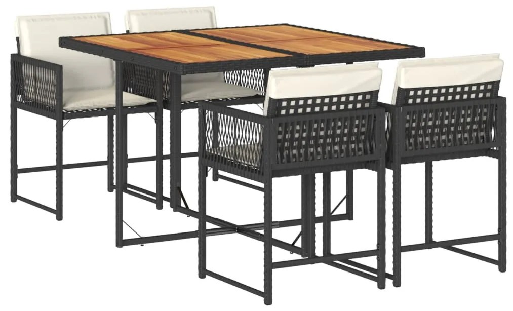 Set da pranzo da giardino 5 pz nero con cuscini in polyrattan