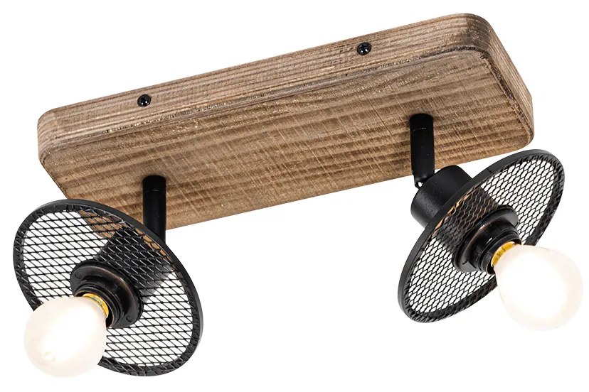Faretto da soffitto industriale nero con legno 2 luci - Jasmine