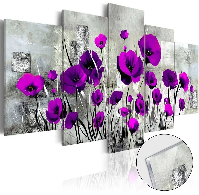 Quadri su vetro acrilico  Meadow: Purple Poppies [Glass]  Colore Grigio, Dimensioni e Misure 100x50