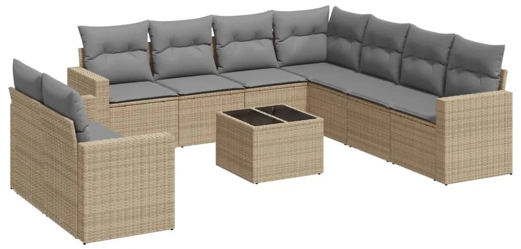 Set divano da giardino 10 pz con cuscini beige in polyrattan