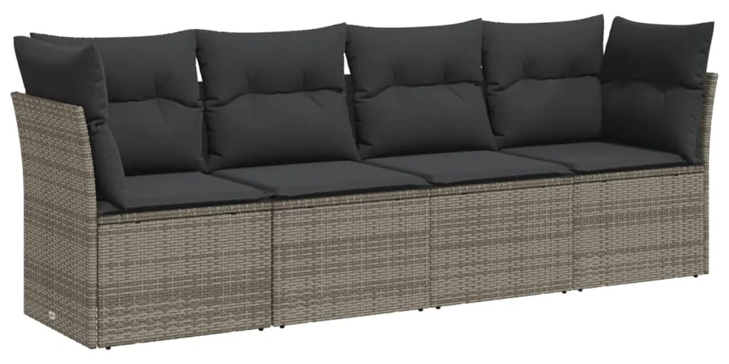 Set Divani da Giardino 4 pz con Cuscini in Polyrattan Grigio