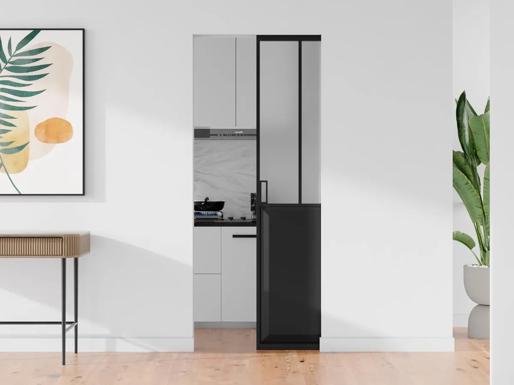 Porta scorrevole atelier con sistema a incasso H205 x L73 cm Nero e Vetro temperato smerigliato - ARTISTO II